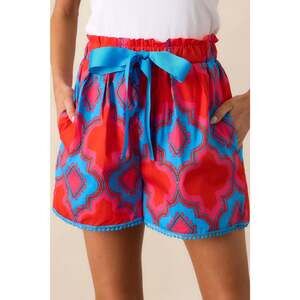 Red Dress Dare To Explore Cotton Red Multi Print Shorts Size L / Red